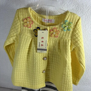 Babule Baby Pant Suit Yellow Multicolored Flowers Pearl Buttons Grey SZ S  NWT